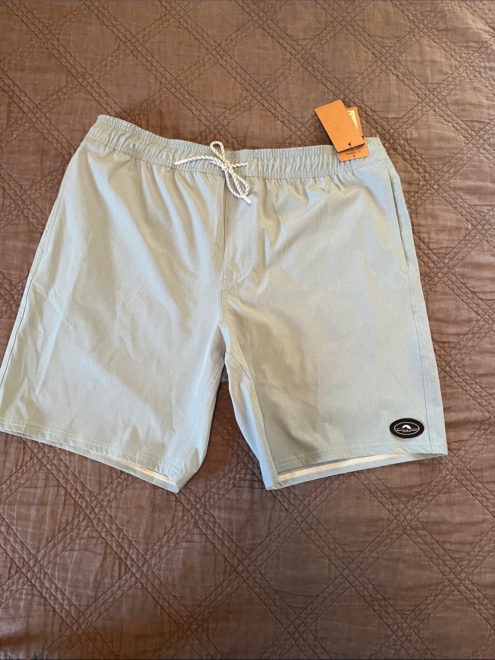 Men's Light Blue Swim Trunks with Drawstring Waist